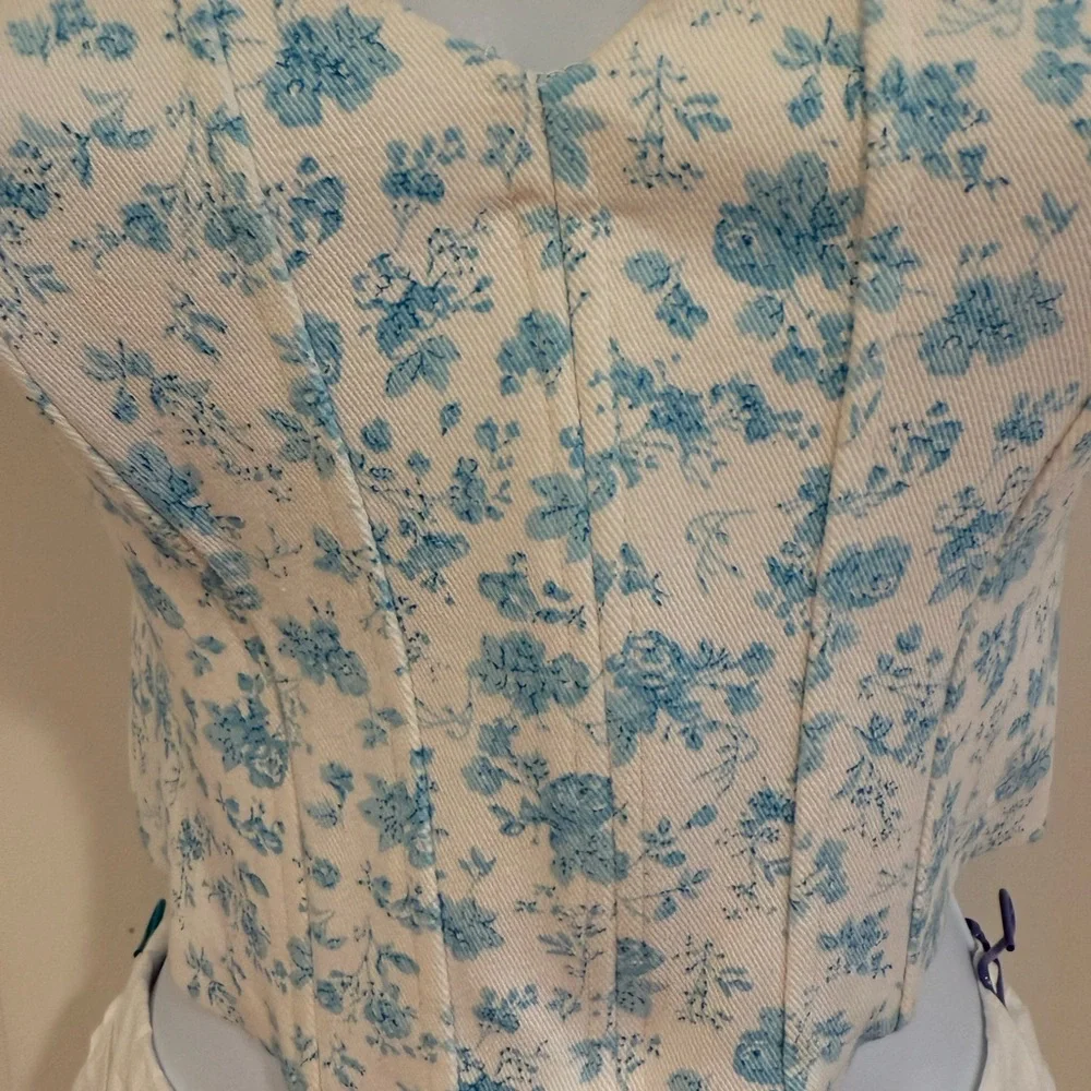 Zara Blue Floral Corset Crop Top - Picture 3 of 5